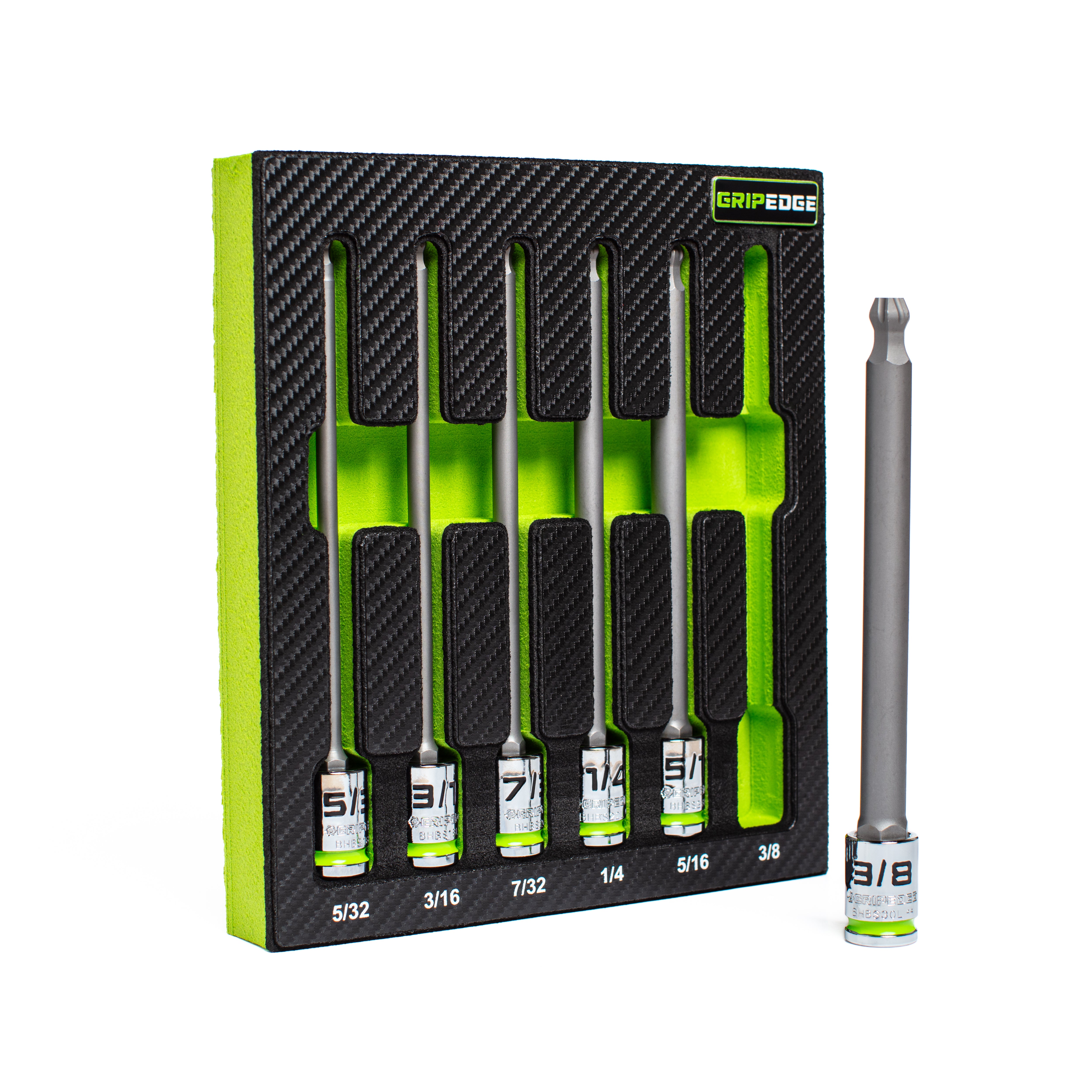 GripEdge | 6-PC RPT 3/8'' Drive Long SAE Ball Hex Driver Set