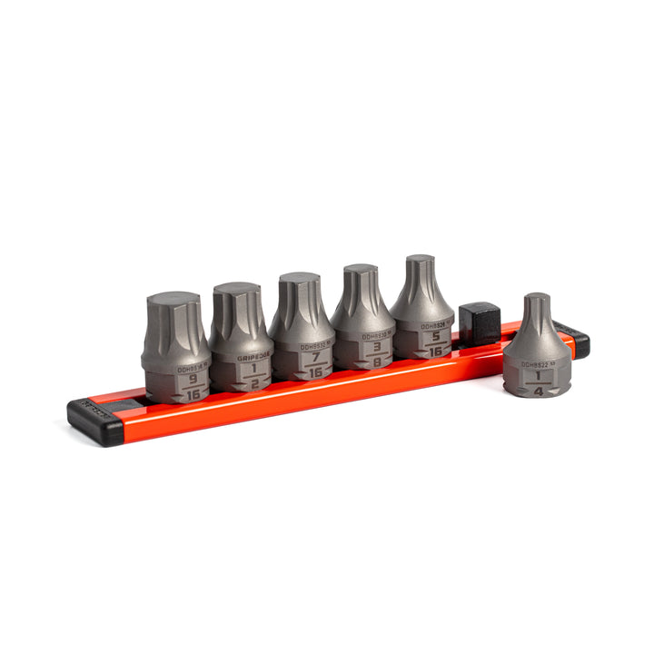 GripEdge | 6-PC RPT 3/8'' Drive Low Profile SAE Hex Dual Action Driver Bit Set