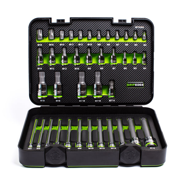 GripEdge | 39-PC RPT™ 1/4", 3/8", & 1/2" Drive Low-Profile, Standard, Extra-Long & Security Master Triple Square Socket Set