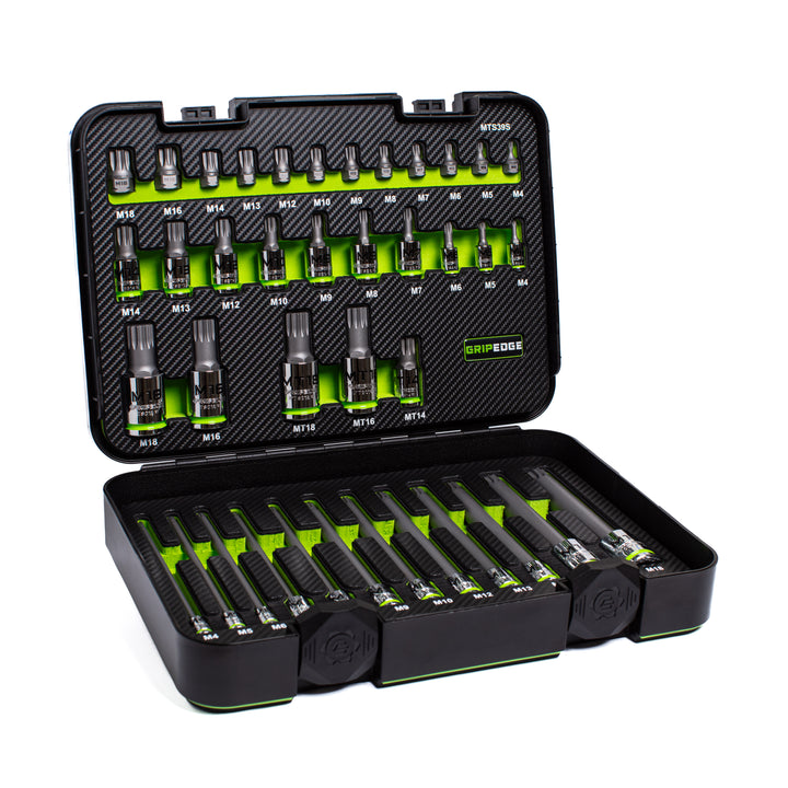 GripEdge | 39-PC RPT™ 1/4", 3/8", & 1/2" Drive Low-Profile, Standard, Extra-Long & Security Master Triple Square Socket Set