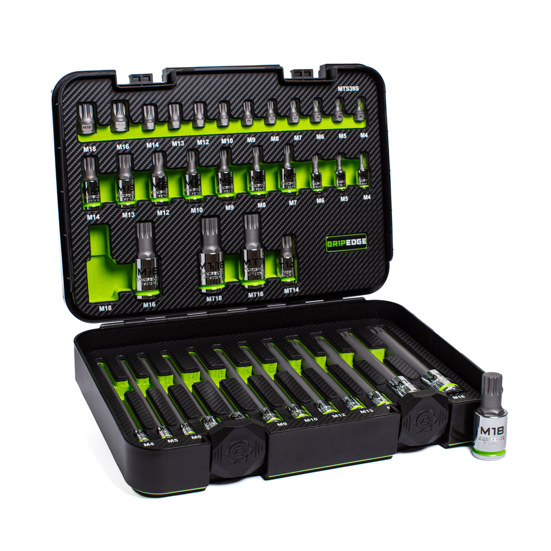 GripEdge | 39-PC RPT™ 1/4", 3/8", & 1/2" Drive Low-Profile, Standard, Extra-Long & Security Master Triple Square Socket Set