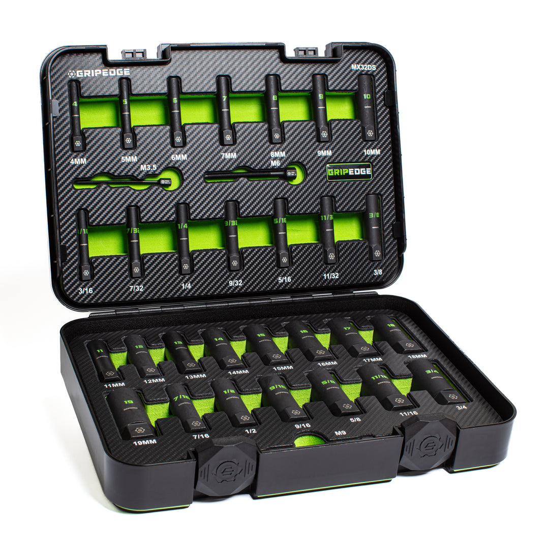 GripEdge | 32-PC G-FORS 1/4" & 3/8" Drive Deep Metric & SAE Master Socket Extractor Set