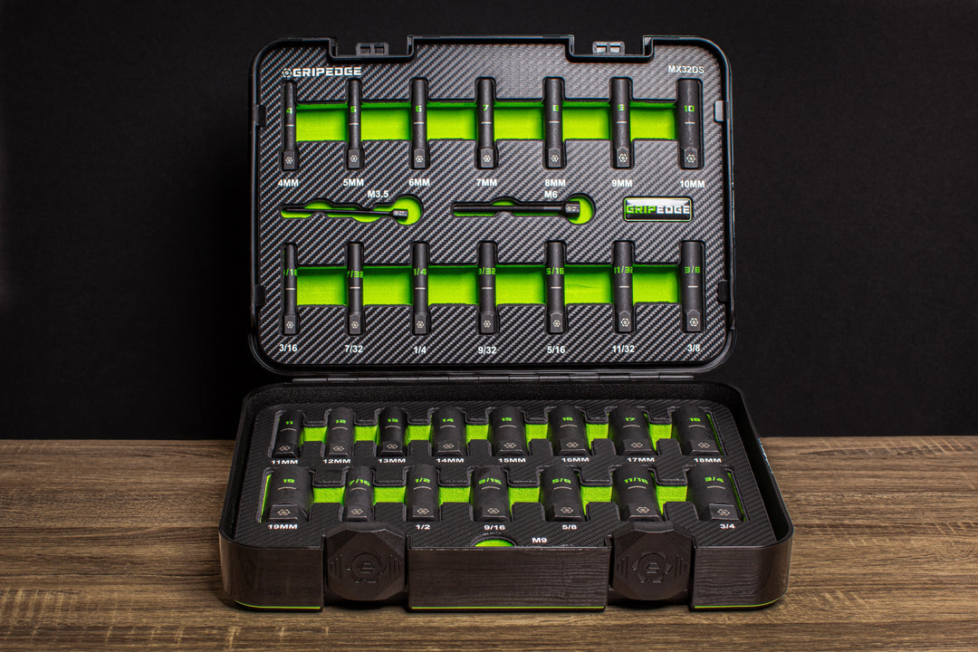 GripEdge | 32-PC G-FORS 1/4" & 3/8" Drive Deep Metric & SAE Master Socket Extractor Set