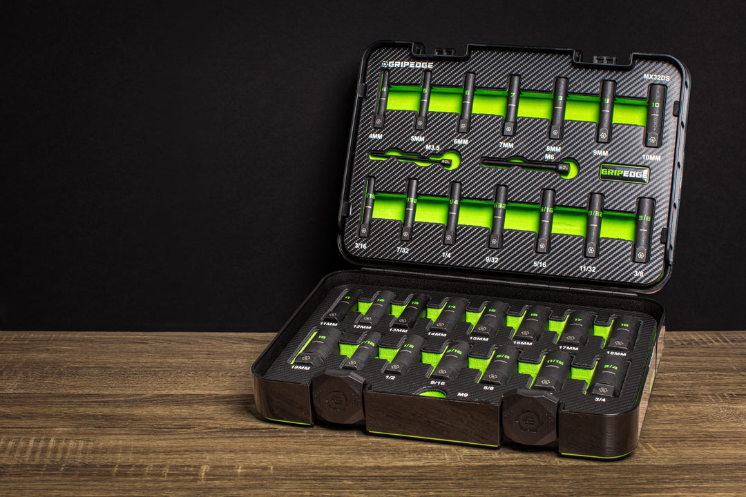 GripEdge | 32-PC G-FORS 1/4" & 3/8" Drive Deep Metric & SAE Master Socket Extractor Set