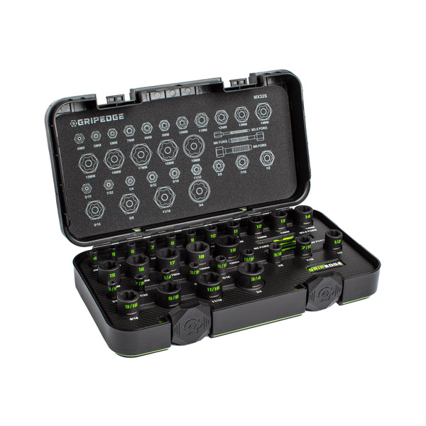 GripEdge | 32-PC 1/4" & 3/8" Drive Metric & SAE Master Socket Extractor Set