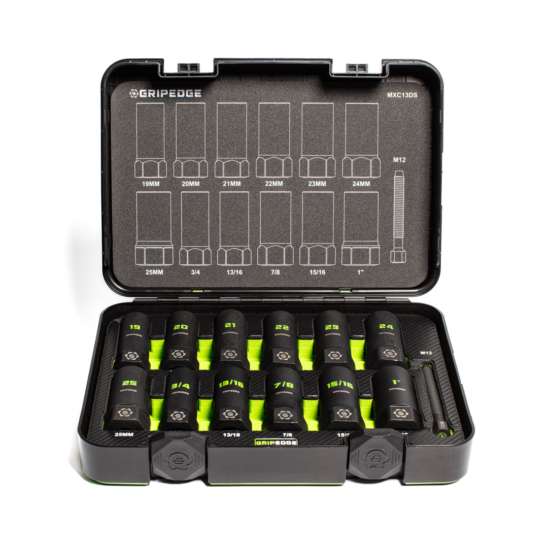 GripEdge | 13-PC G-FORS 1/2" Drive Deep Metric & SAE Master Socket Extractor Set