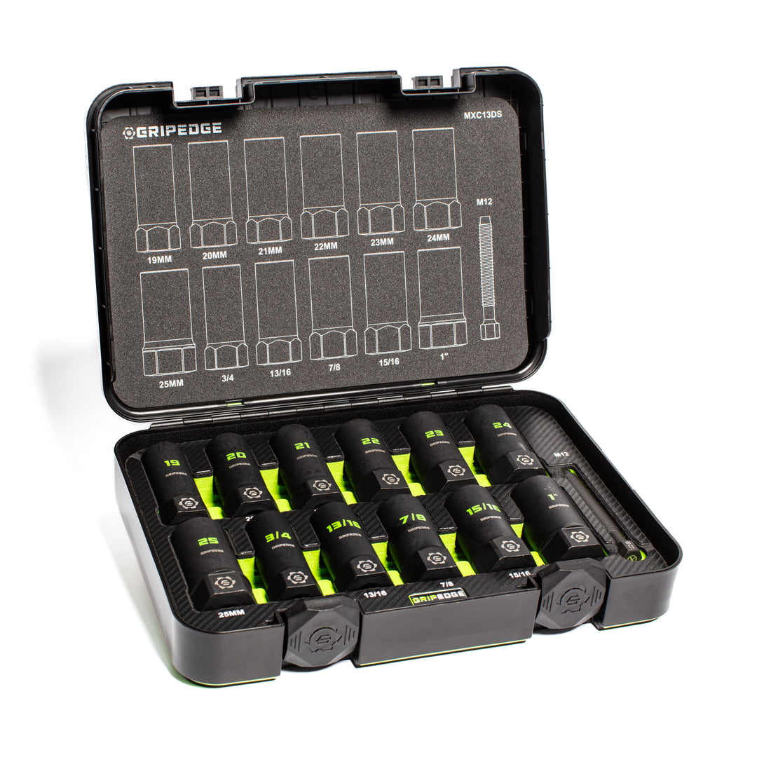 GripEdge | 13-PC G-FORS 1/2" Drive Deep Metric & SAE Master Socket Extractor Set