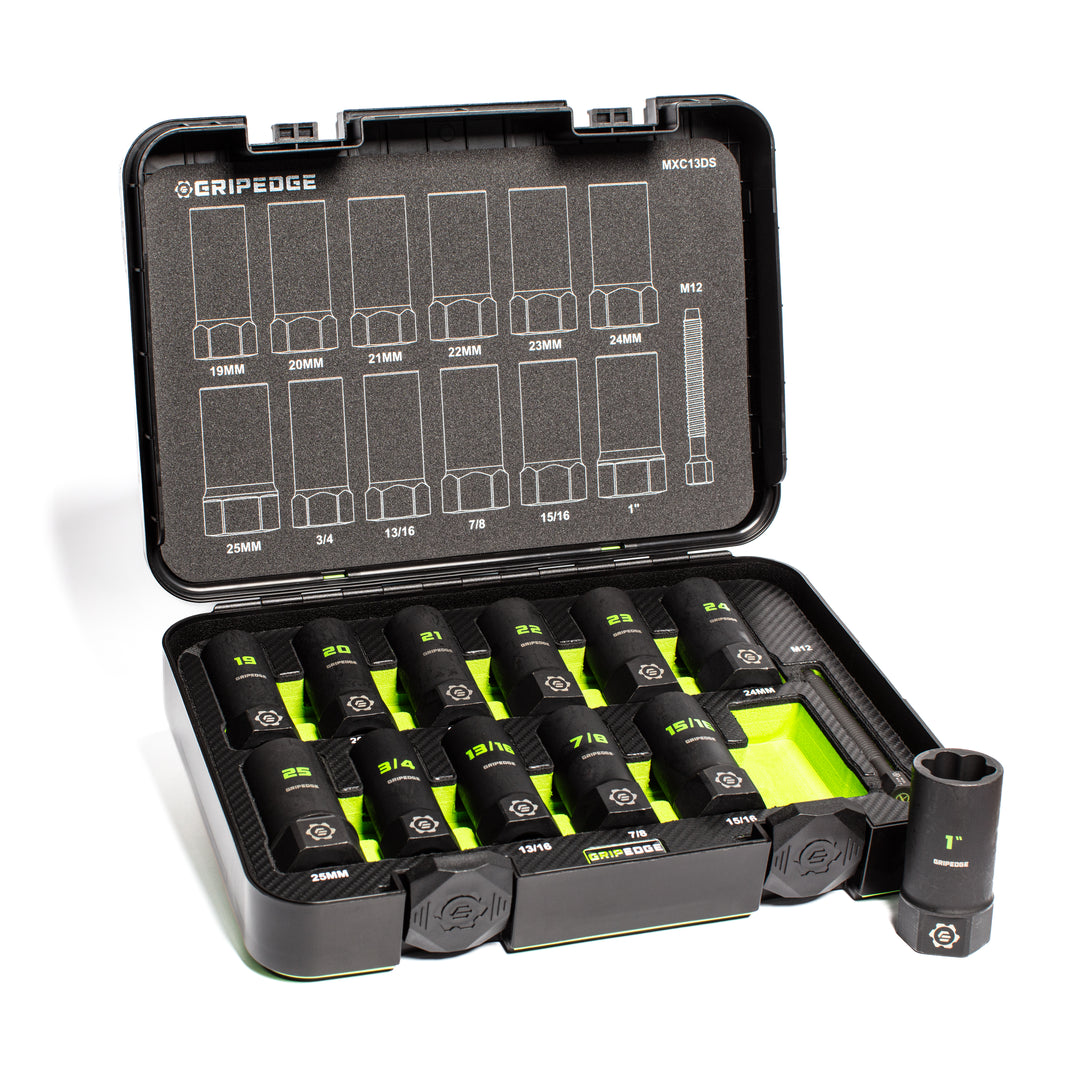 GripEdge | 13-PC G-FORS 1/2" Drive Deep Metric & SAE Master Socket Extractor Set