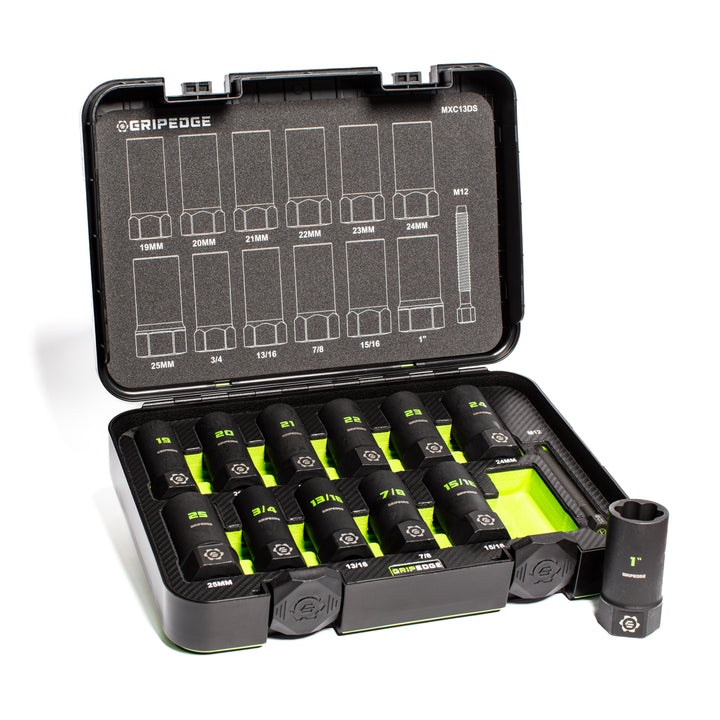 GripEdge | 13-PC G-FORS 1/2" Drive Deep Metric & SAE Master Socket Extractor Set