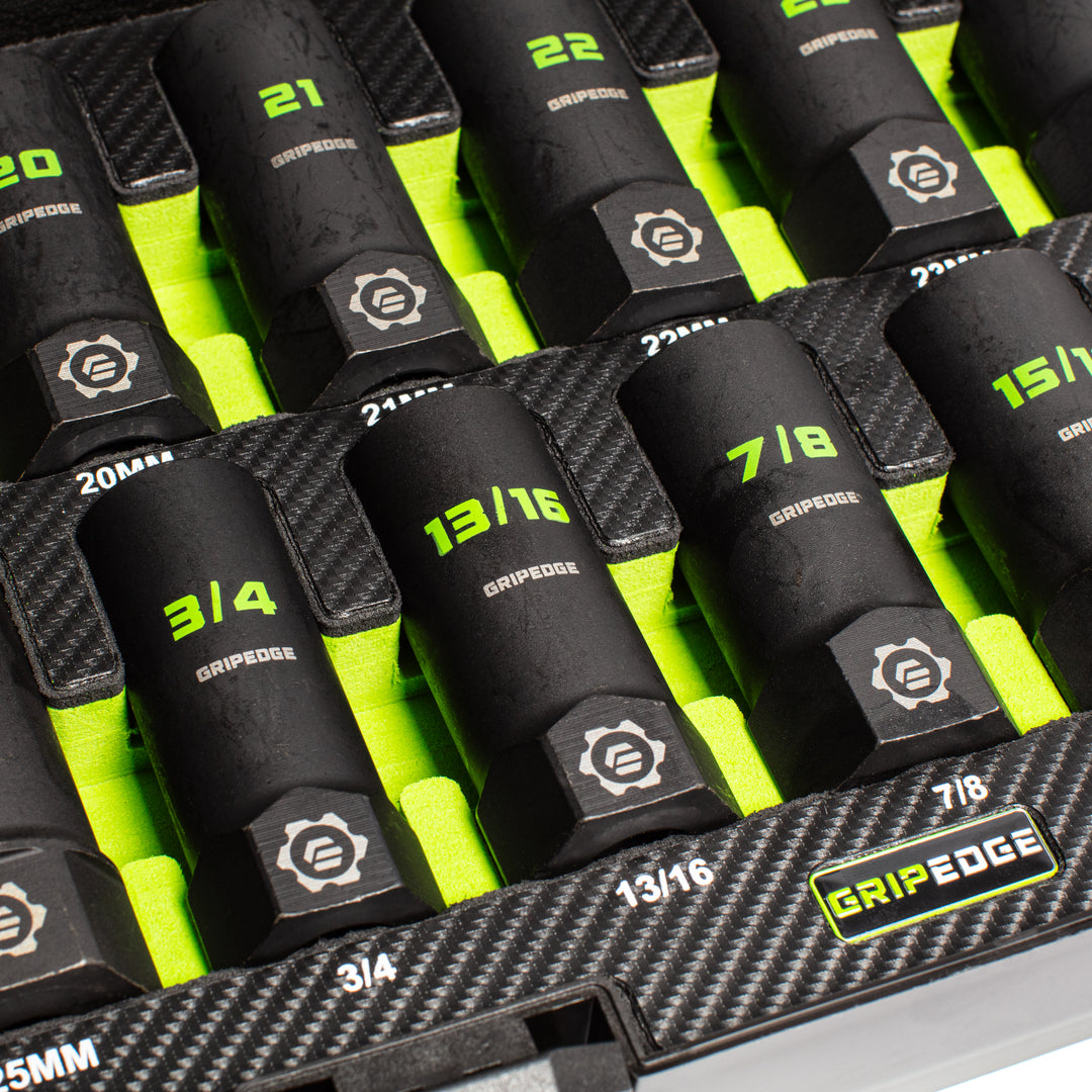 GripEdge | 13-PC G-FORS 1/2" Drive Deep Metric & SAE Master Socket Extractor Set