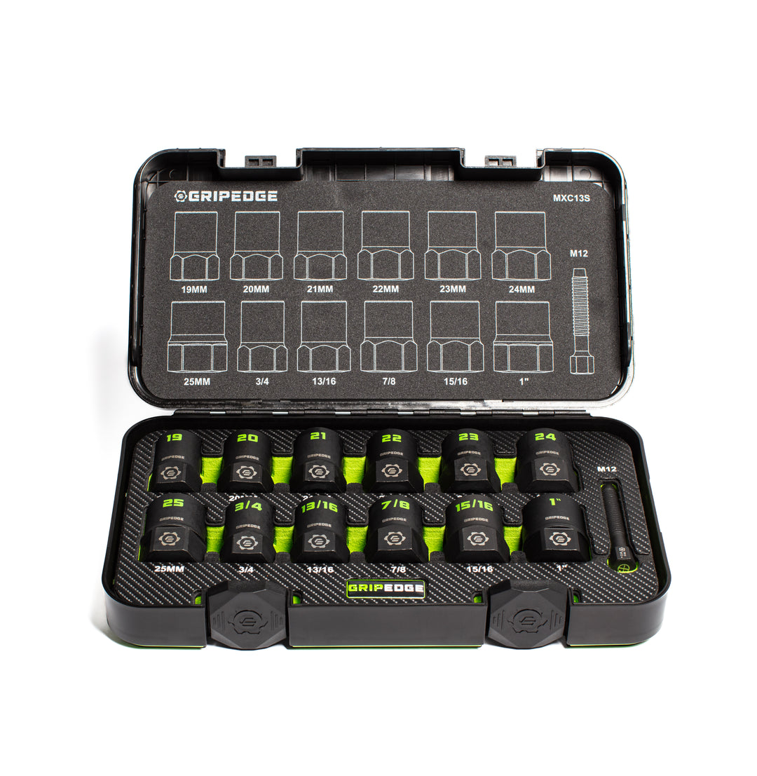 GripEdge | 13-PC G-FORS 1/2" Drive Metric & SAE Master Socket Extractor Set