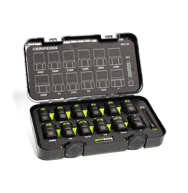 GripEdge | 13-PC G-FORS 1/2" Drive Metric & SAE Master Socket Extractor Set
