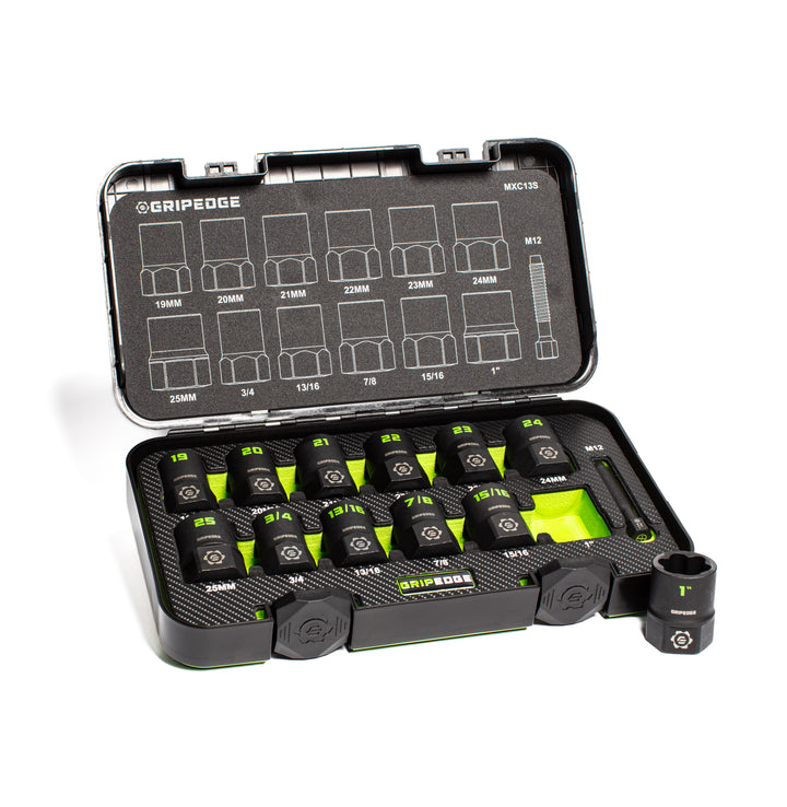 GripEdge | 13-PC G-FORS 1/2" Drive Metric & SAE Master Socket Extractor Set