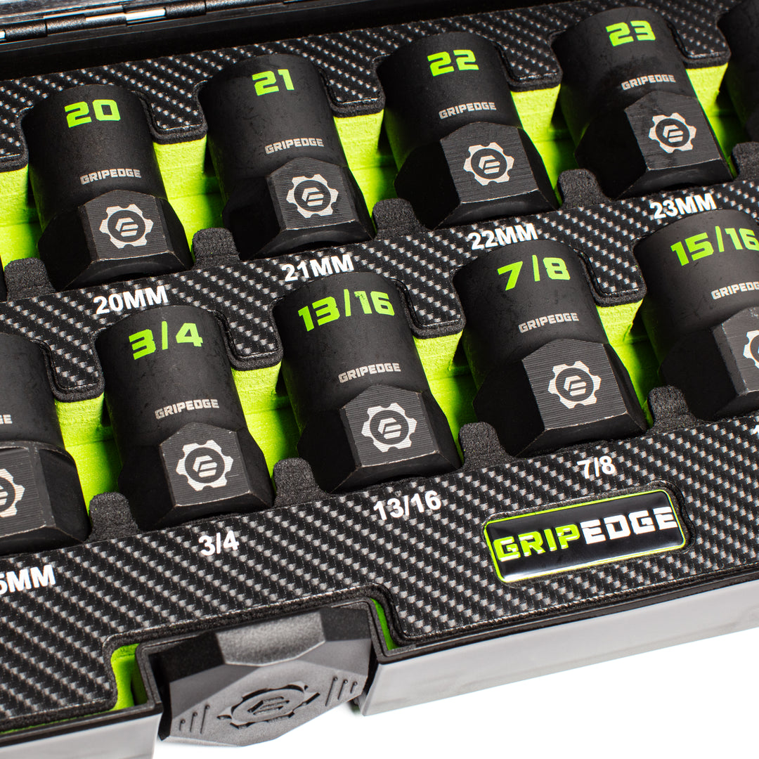 GripEdge | 13-PC G-FORS 1/2" Drive Metric & SAE Master Socket Extractor Set