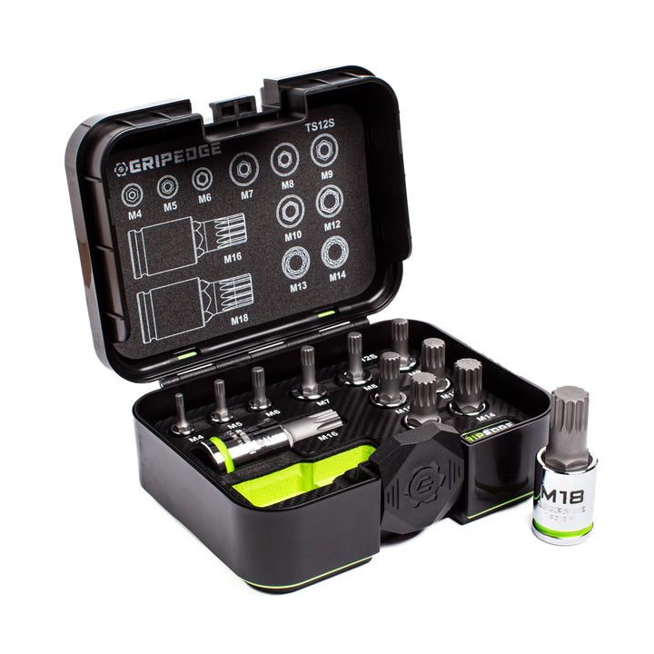 GripEdge | 12-PC RPT 1/4, 3/8 & 1/2" Drive Standard Triple Square Bit Socket Set