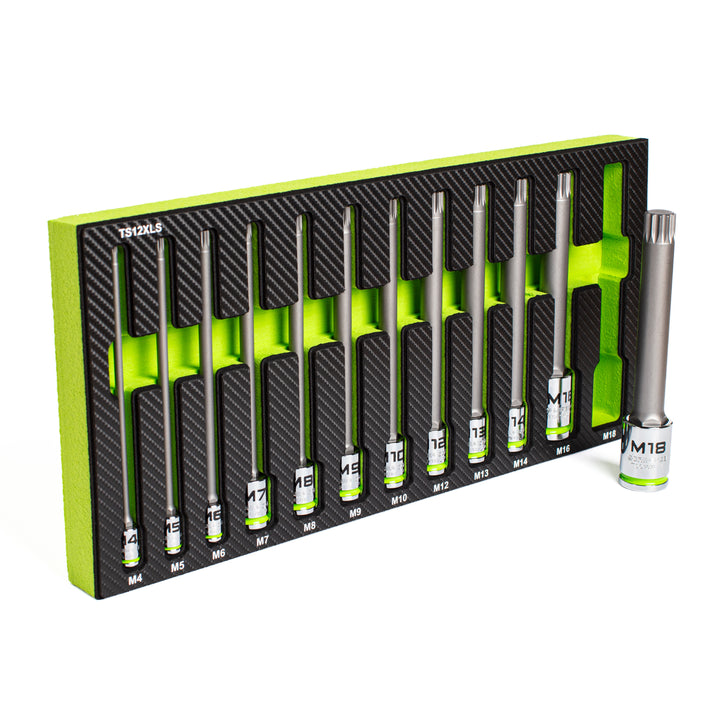 GripEdge | 12-PC 1/4, 3/8 & 1/2" Drive Extra-Long Triple Square Bit Socket Set